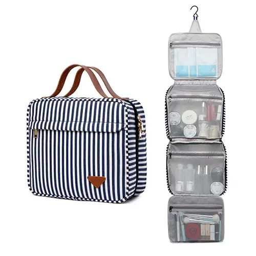 2022 Summer New Zipper Travel Stripe Canvas Weekender Large Makeup Case Bag